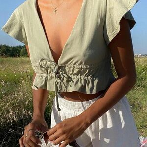 Princess Polly Olive Green V-Neck Top (Jamison Reid Top)